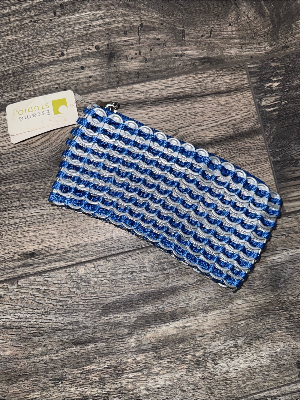Escama Studio Recycled Aluminum Pull Tab 'Chica Rosa' Clutch Wallet-Blue-NEW